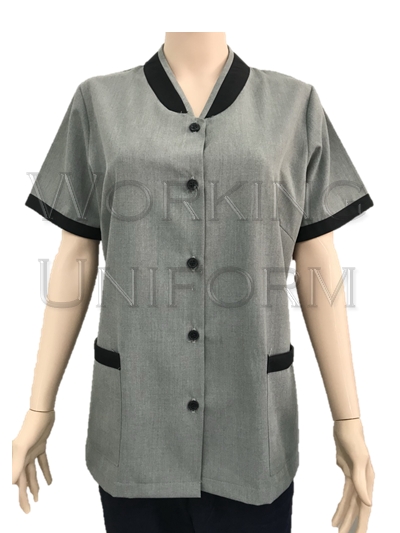 เสื้อแม่บ้านสีเทา คอวี แต่งดำ (ผ้าโทเร) IN STOCK เสื้อแม่บ้านสีเทา คอวี แต่งดำ (ผ้าโทเร) IN STOCK