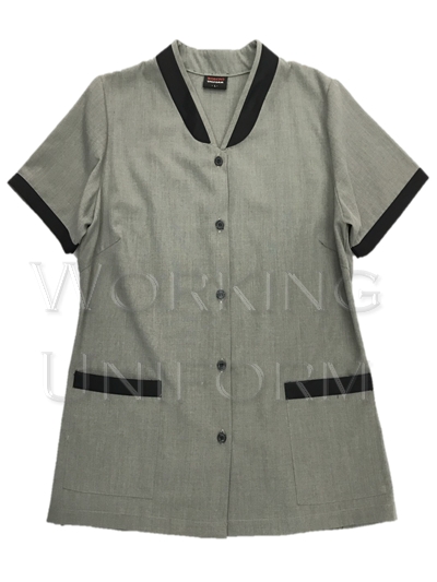 เสื้อแม่บ้านสีเทา คอวี แต่งดำ (ผ้าโทเร) IN STOCK เสื้อแม่บ้านสีเทา คอวี แต่งดำ (ผ้าโทเร) IN STOCK