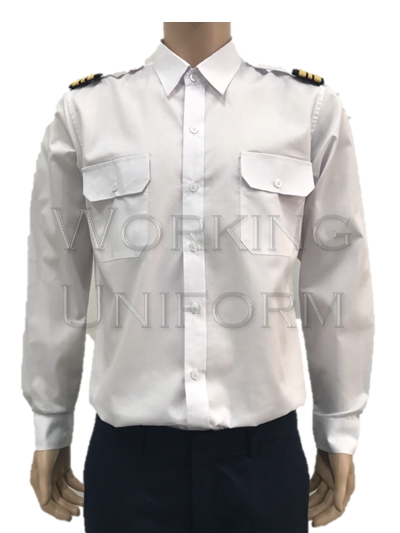 เสื้อนักบินชายสีขาว แขนยาว ผ้าคอมทวิว IN STOCK ไม่รวมบั้ง เสื้อนักบินชายสีขาว แขนยาว ผ้าคอมทวิว IN STOCK ไม่รวมบั้ง