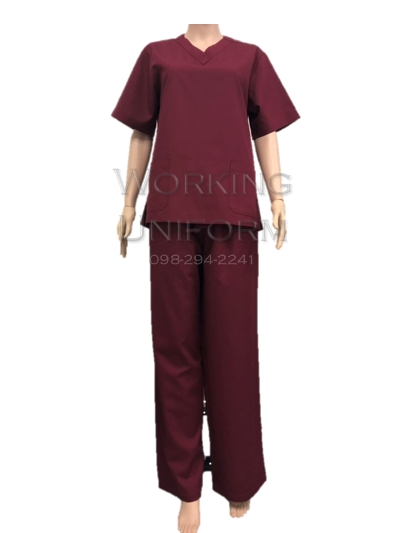 ชุดสครับคอวี สีเลือดหมู (เสื้อ+กางเกง) IN STOCK ชุดสครับคอวี สีเลือดหมู (เสื้อ+กางเกง) IN STOCK