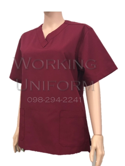 ชุดสครับคอวี สีเลือดหมู (เสื้อ+กางเกง) IN STOCK ชุดสครับคอวี สีเลือดหมู (เสื้อ+กางเกง) IN STOCK
