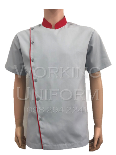เสื้อพ่อบ้านคอจีน สีเทากุ๊นแดง IN STOCK เสื้อพ่อบ้านคอจีน สีเทากุ๊นแดง IN STOCK
