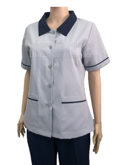 เสื้อแม่บ้านสีเทาอ่อน แต่งกรมท่า IN STOCK เสื้อแม่บ้านสีเทาอ่อน แต่งกรมท่า IN STOCK