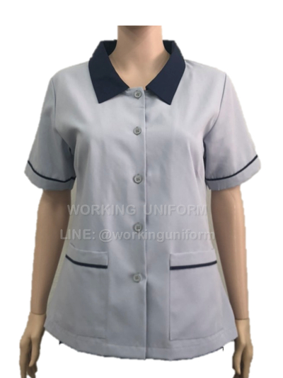 เสื้อแม่บ้านสีเทาอ่อน แต่งกรมท่า IN STOCK เสื้อแม่บ้านสีเทาอ่อน แต่งกรมท่า IN STOCK