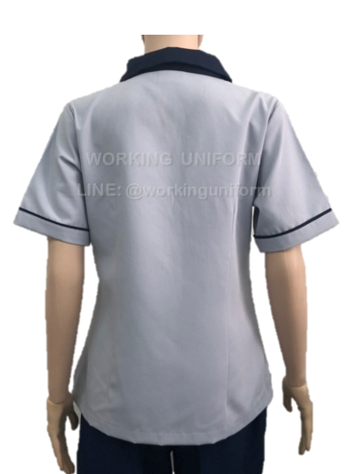 เสื้อแม่บ้านสีเทาอ่อน แต่งกรมท่า IN STOCK เสื้อแม่บ้านสีเทาอ่อน แต่งกรมท่า IN STOCK
