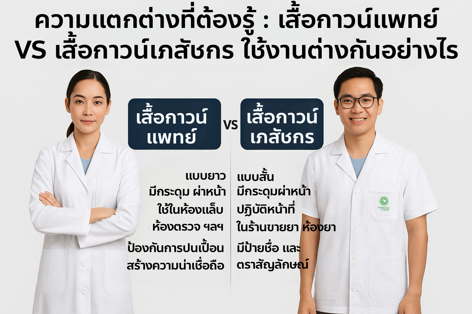 ความต่างที่ต้องรู้: "เสื้อกาวน์แพทย์" VS "เสื้อกาวน์เภสัชกร" ใช้งานต่างกันอย่างไร?