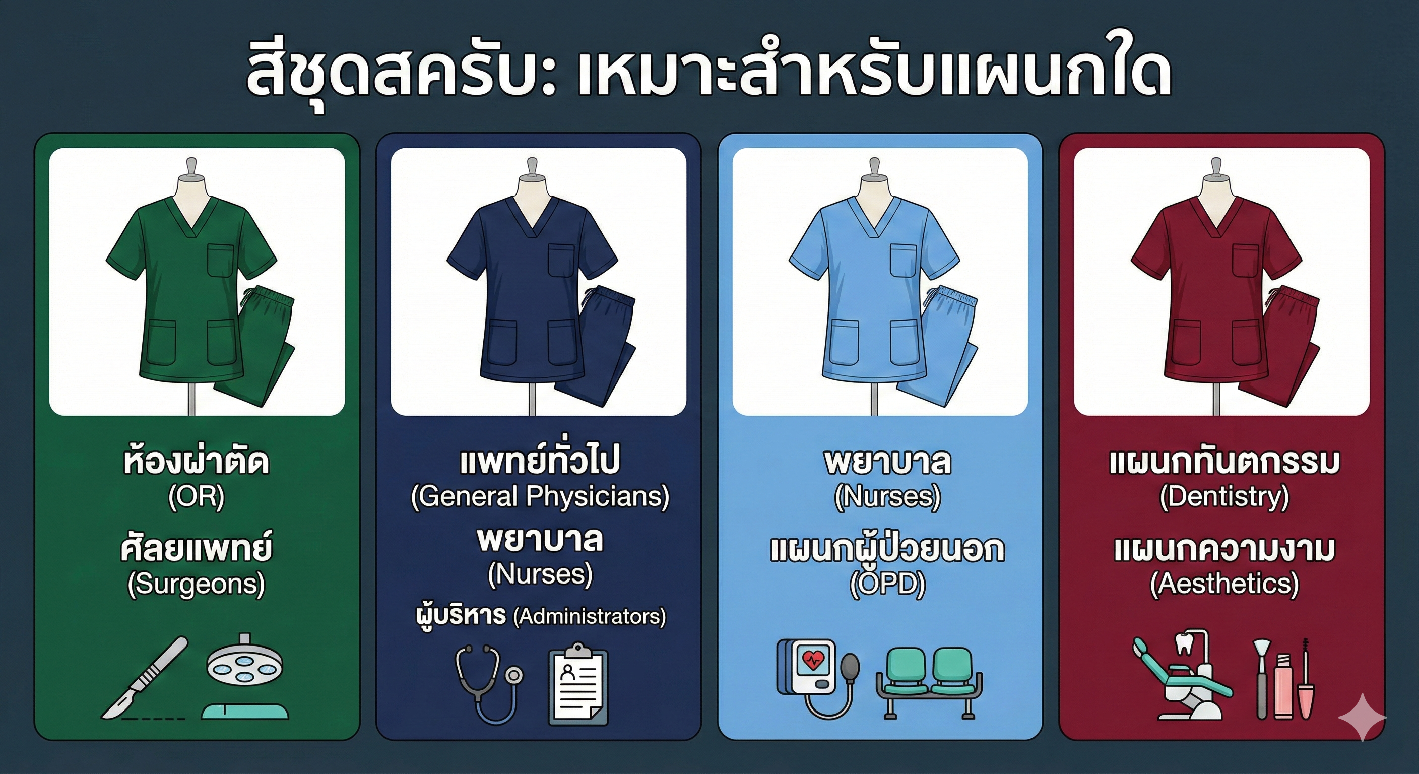 สีชุดสครับบอกอะไร? เจาะลึกความหมายและการเลือกสีให้เหมาะกับแผนกการแพทย์