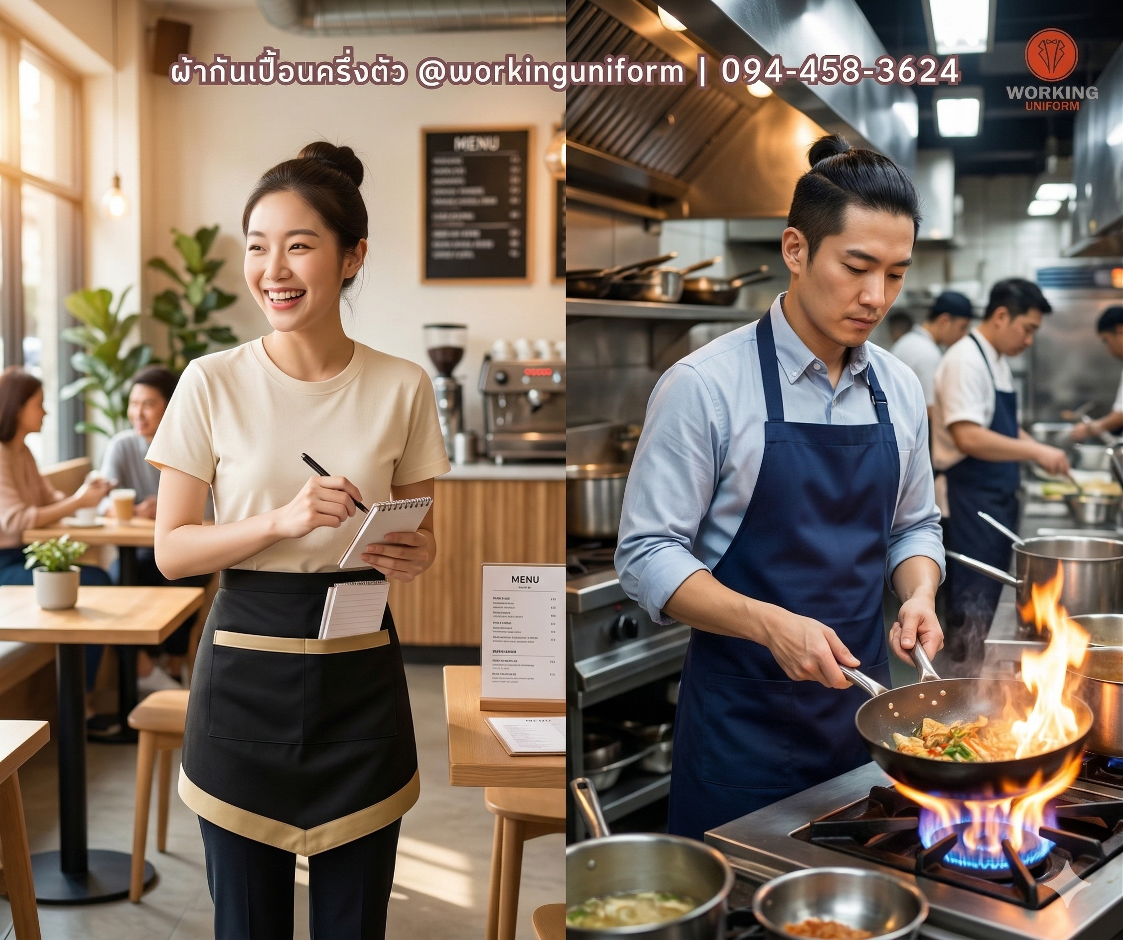 ความลับที่เจ้าของร้านอาจมองข้าม! ผ้ากันเปื้อน "ครึ่งตัว" VS "เต็มตัว" เลือกผิด... ชีวิตพนักงานเปลี่ยน (ธุรกิจคุณเหมาะกับแบบไหน?)