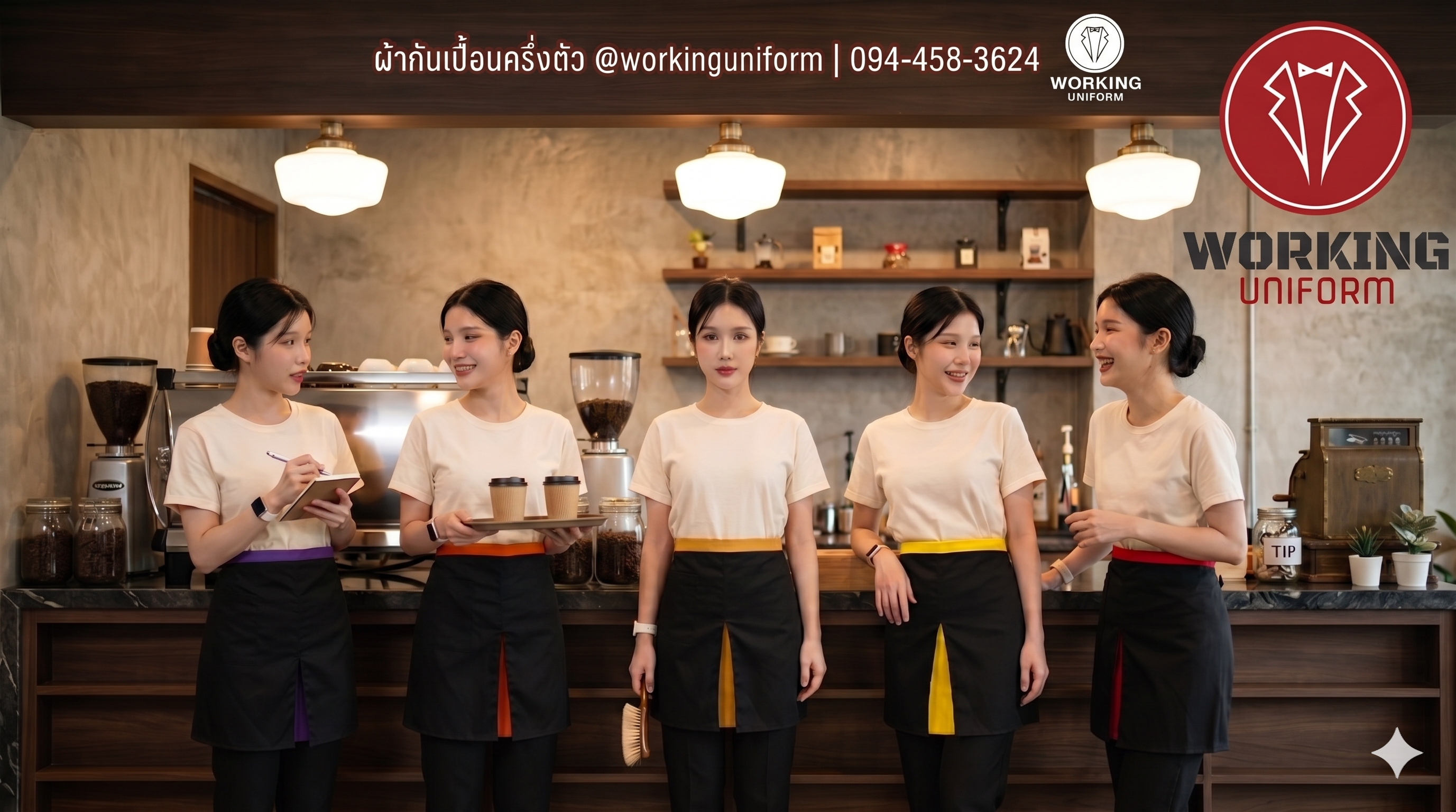 อัปเกรดลุค "โปร" ให้ร้านคุณ! ผ้ากันเปื้อนครึ่งตัวสั้นสีดำ ดีไซน์ "คลิปสี" สุดพรีเมียม &ndash; สวย ทน คุ้มค่าที่สุด