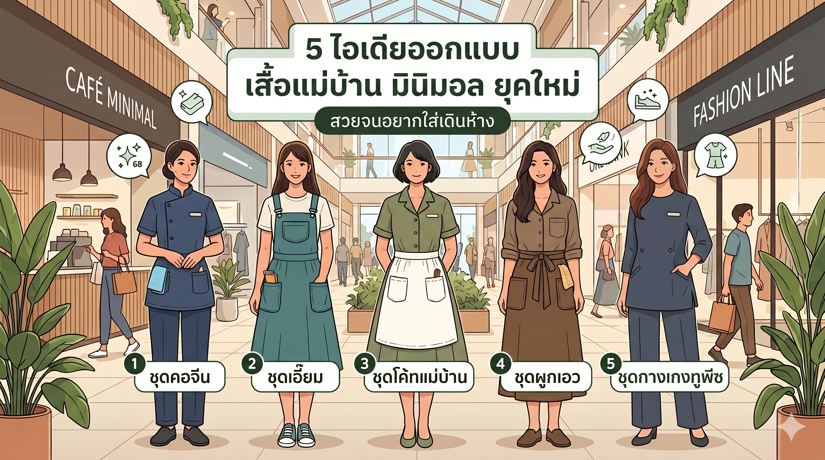 สลัดลุคเดิมๆ! 5 ไอเดียออกแบบ "เสื้อแม่บ้านยุคใหม่" สไตล์มินิมอล สวยจนอยากใส่เดินห้าง