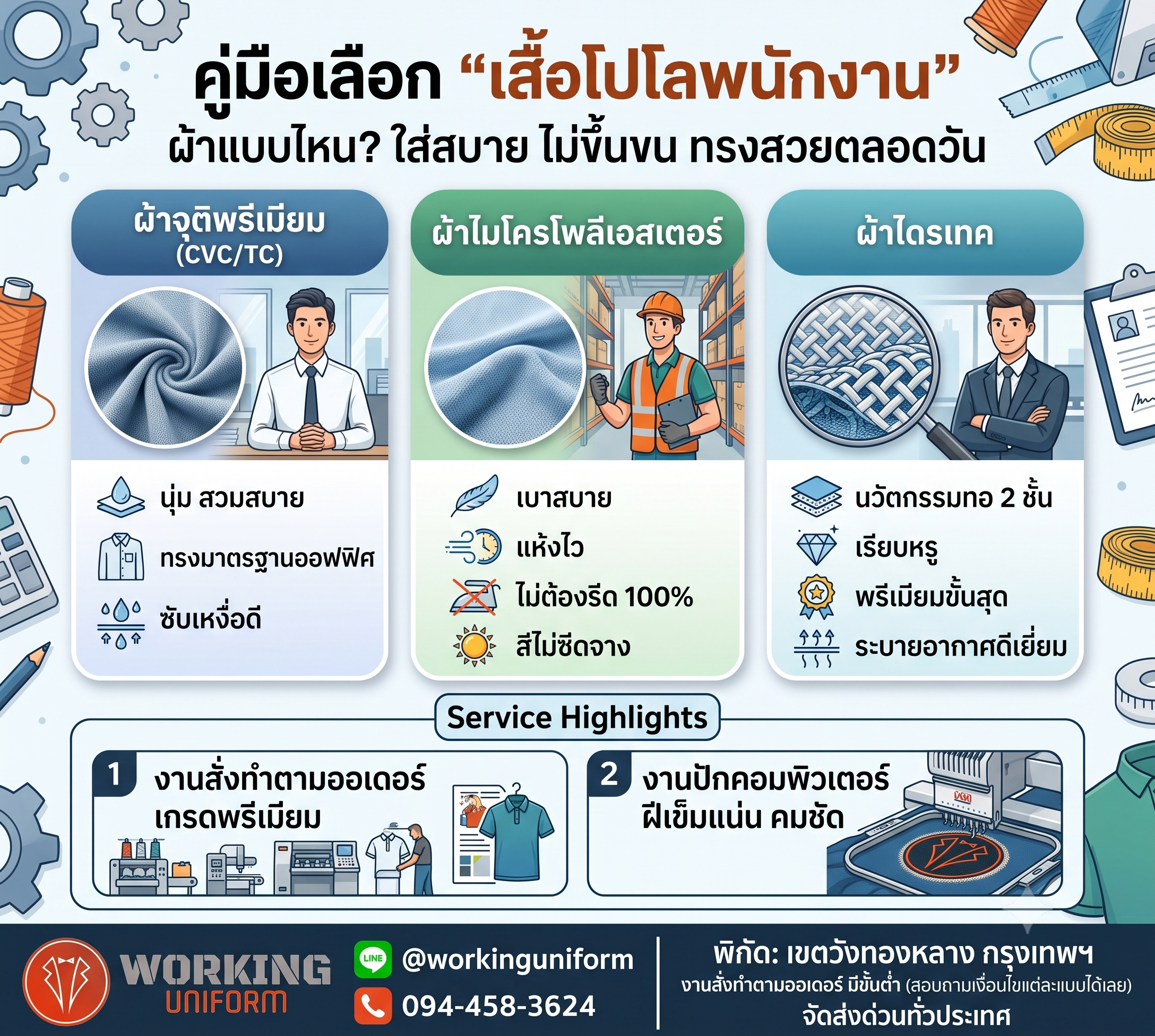 คู่มือเลือก "เสื้อโปโลยูนิฟอร์มพนักงาน" สำหรับองค์กร: ผ้าแบบไหนใส่สบาย ไม่เป็นขน สีไม่ซีด และดูเป็นมืออาชีพ?