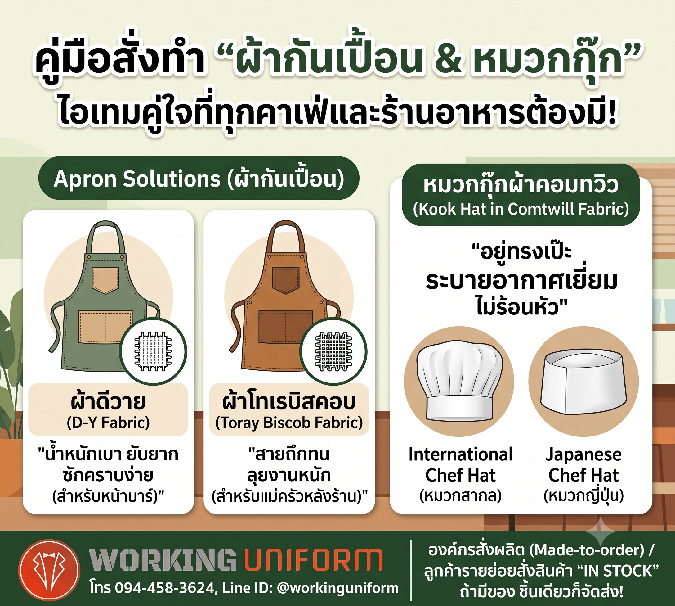 คู่มือสั่งทำ "ผ้ากันเปื้อน และ หมวกกุ๊ก" ไอเทมคู่ใจร้านอาหารและคาเฟ่ที่ช่วยอัปเกรดแบรนด์ให้ดูโปร!