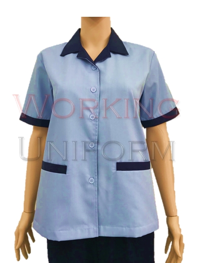เสื้อแม่บ้านสีฟ้าคราม ปกสีกรมท่า คอฮาวาย IN STOCK เสื้อแม่บ้านสีฟ้าคราม ปกสีกรมท่า คอฮาวาย IN STOCK