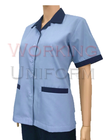 เสื้อแม่บ้านสีฟ้าคราม ปกสีกรมท่า คอฮาวาย IN STOCK เสื้อแม่บ้านสีฟ้าคราม ปกสีกรมท่า คอฮาวาย IN STOCK
