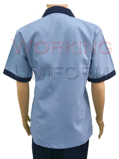 เสื้อแม่บ้านสีฟ้าคราม ปกสีกรมท่า คอฮาวาย IN STOCK เสื้อแม่บ้านสีฟ้าคราม ปกสีกรมท่า คอฮาวาย IN STOCK