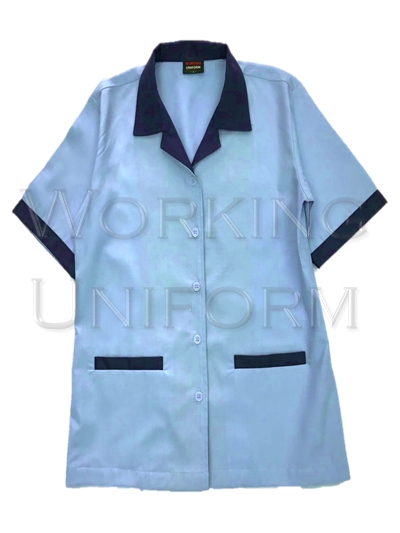 เสื้อแม่บ้านสีฟ้าคราม ปกสีกรมท่า คอฮาวาย IN STOCK เสื้อแม่บ้านสีฟ้าคราม ปกสีกรมท่า คอฮาวาย IN STOCK