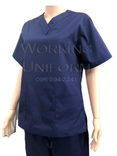 ชุดสครับคอวี สีกรมท่า (เสื้อ+กางเกง) IN STOCK ชุดสครับคอวี สีกรมท่า (เสื้อ+กางเกง) IN STOCK