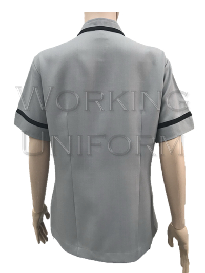 เสื้อแม่บ้านคอจีน สีเทาแต่งดำ IN STOCK เสื้อแม่บ้านคอจีน สีเทาแต่งดำ IN STOCK