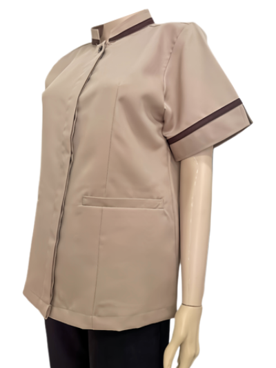 เสื้อพ่อบ้านคอจีน น้ำตาล แต่งน้ำตาลเข้ม IN STOCK