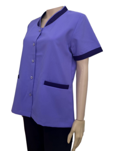 เสื้อแม่บ้านสีม่วง คอวี แต่งม่วง IN STOCK เสื้อแม่บ้านสีม่วง คอวี แต่งม่วง IN STOCK