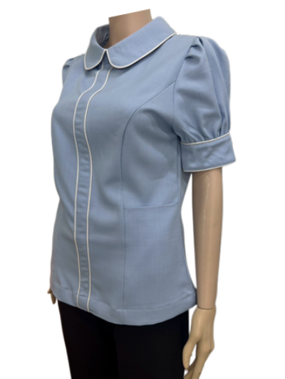 เสื้อแม่บ้าน คอบัว สีฟ้า กุ๊นขาว IN STOCK เสื้อแม่บ้าน คอบัว สีฟ้า กุ๊นขาว IN STOCK