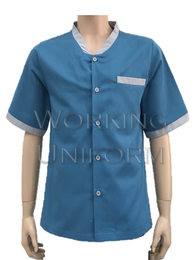 เสื้อเสิร์ฟ ชาย สีฟ้า กุ๊นเทา ผ้าโทเร IN STOCK