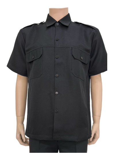 เสื้อซาฟารีสีดำ มีอินธนู กระเป๋าปะ 2 ข้าง IN STOCK