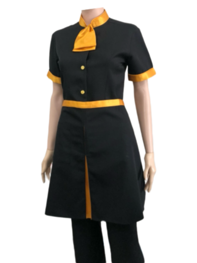 ผ้ากันเปื้อนครึ่งตัวสั้น สีดำ คลิปเหลืองทอง IN STOCK