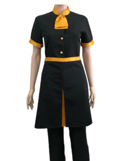 ผ้ากันเปื้อนครึ่งตัวสั้น สีดำ คลิปเหลืองทอง IN STOCK