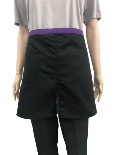 ผ้ากันเปื้อนครึ่งตัวสั้น สีดำ คลิปม่วง IN STOCK