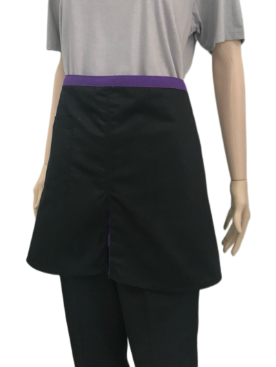 ผ้ากันเปื้อนครึ่งตัวสั้น สีดำ คลิปม่วง IN STOCK