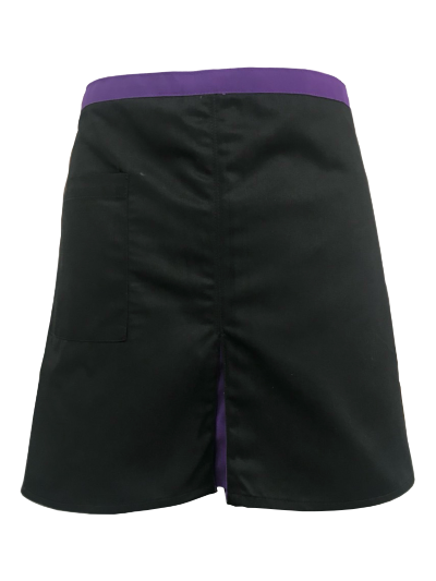 ผ้ากันเปื้อนครึ่งตัวสั้น สีดำ คลิปม่วง IN STOCK