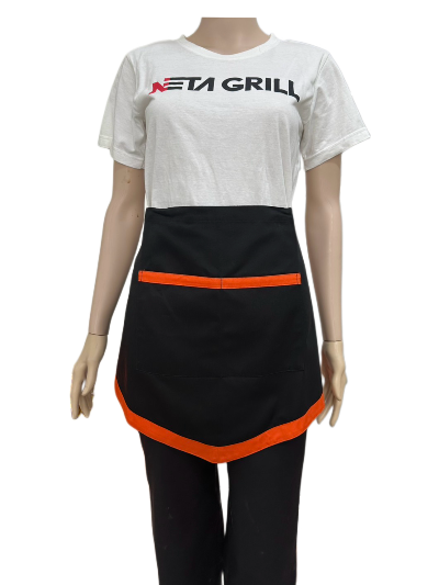 ผ้ากันเปื้อนครึ่งตัวสั้น สีดำแถบส้ม  IN STOCK