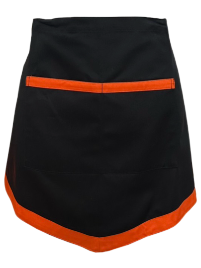 ผ้ากันเปื้อนครึ่งตัวสั้น สีดำแถบส้ม  IN STOCK