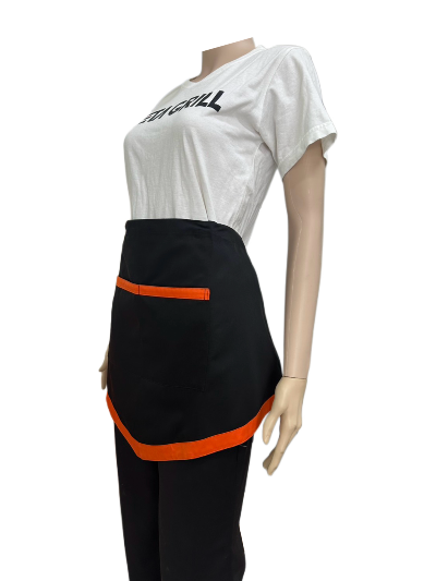ผ้ากันเปื้อนครึ่งตัวสั้น สีดำแถบส้ม  IN STOCK