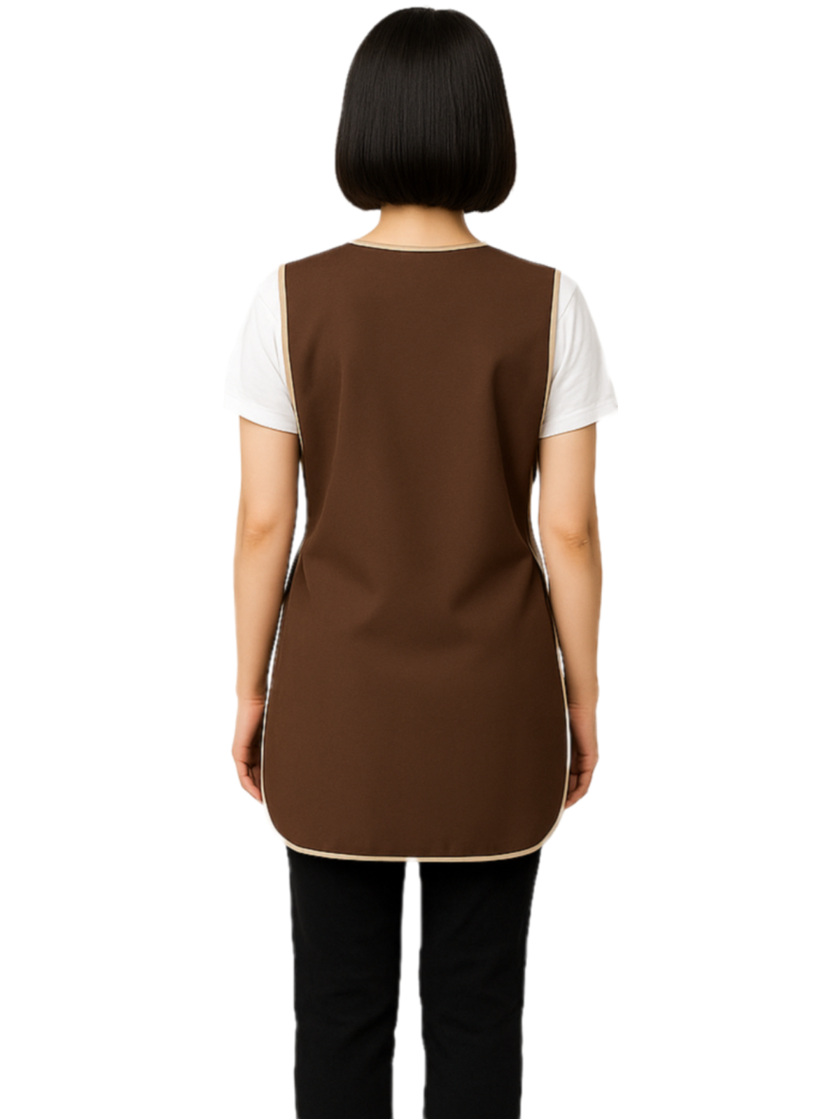 ผ้ากันเปื้อนแบบเอี๊ยม สีน้ำตาล กุ๊นครีม IN STOCK