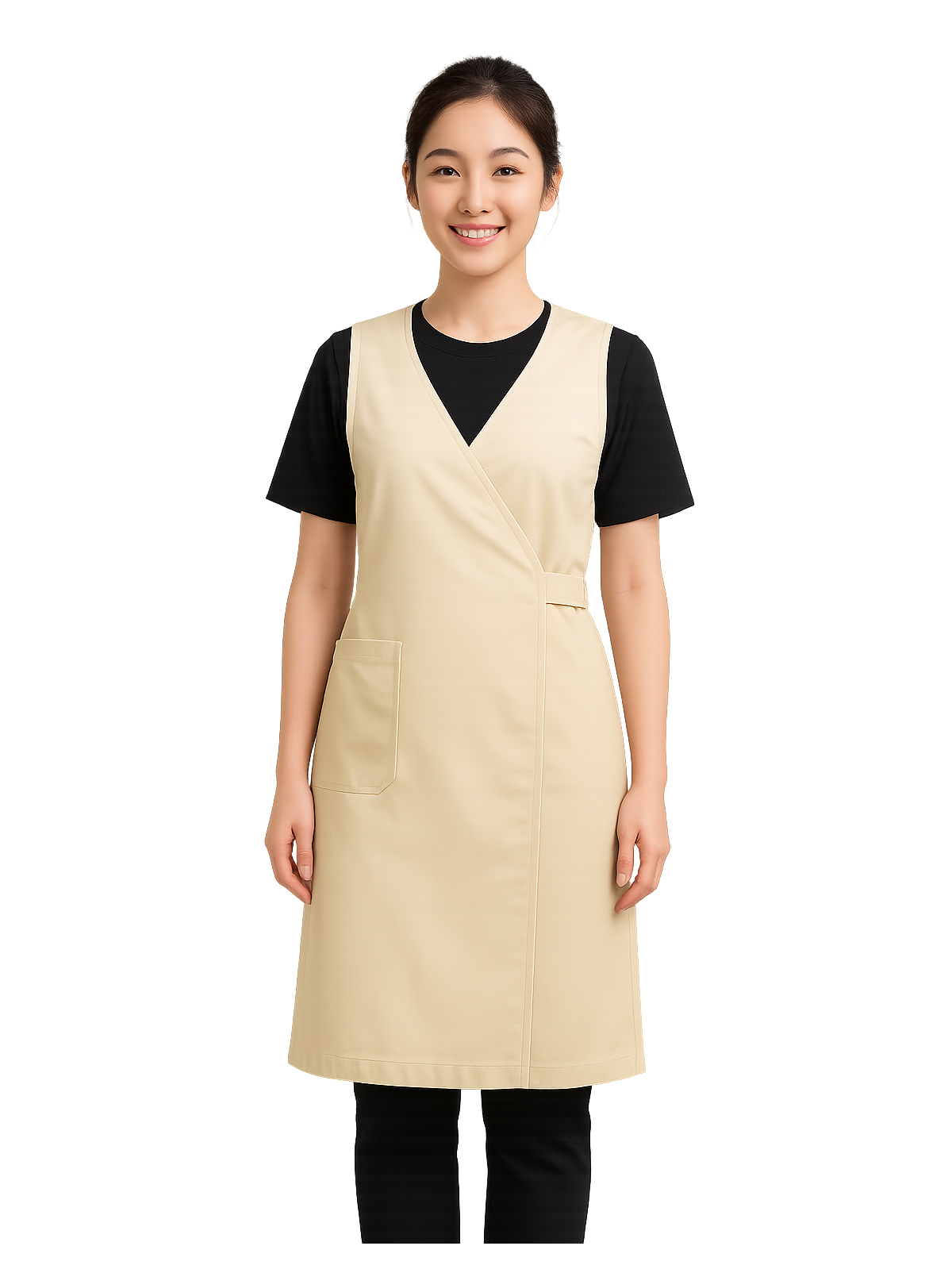 เอี๊ยมกันเปื้อนสีครีม ติดกระดุมข้าง IN STOCK