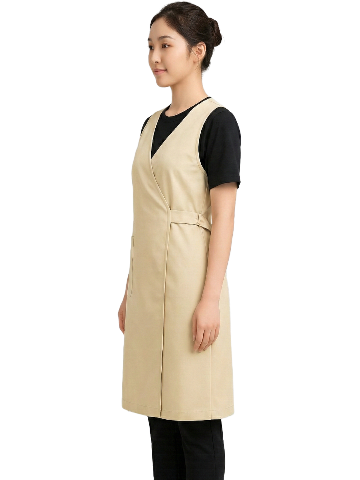 เอี๊ยมกันเปื้อนสีครีม ติดกระดุมข้าง IN STOCK