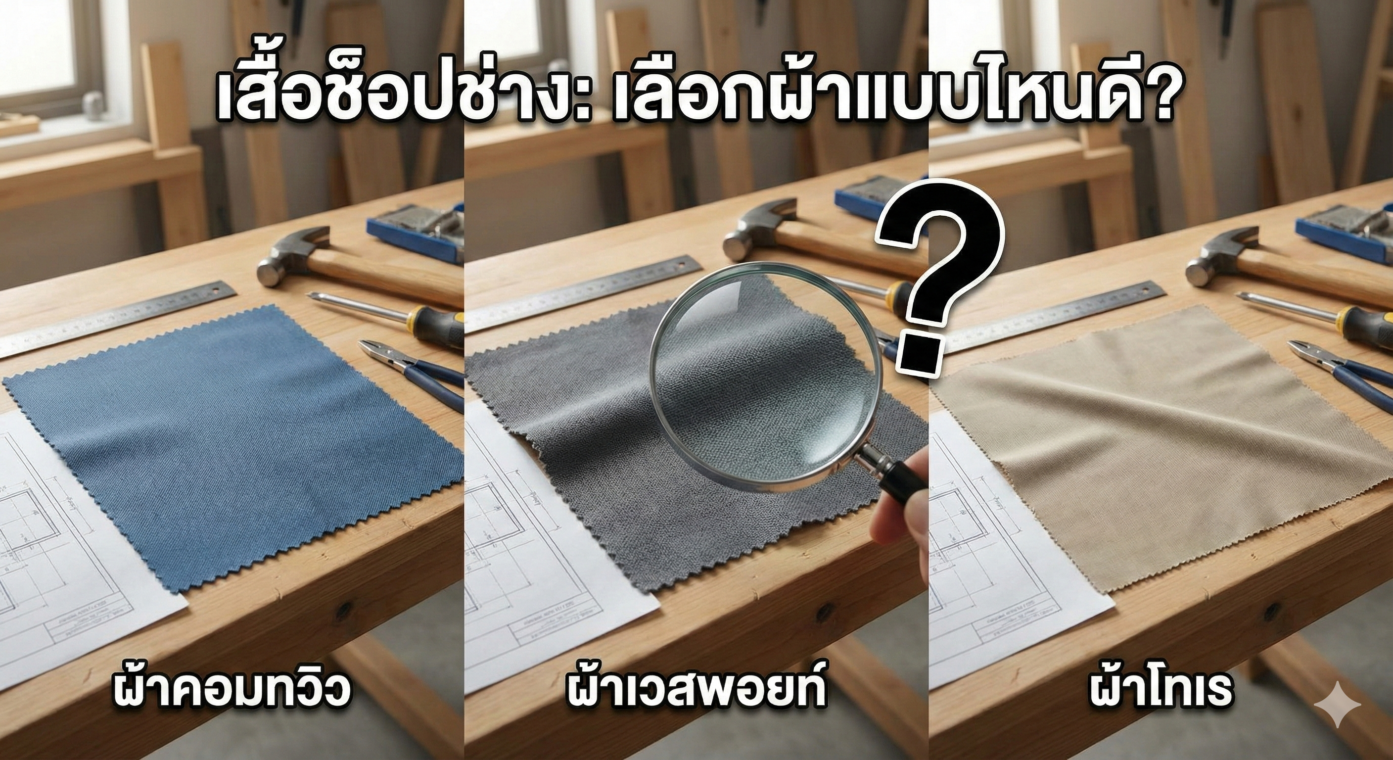 เปรียบเทียบ-ผ้าเสื้อช็อปช่าง-คอมทวิว-เวสพอยท์-โทเร