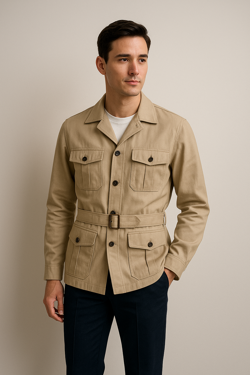 safari-jacket-เสื้อซาฟารีผู้ชาย-ใส่กับกางเกงสแลค-ลุคสุภาพ